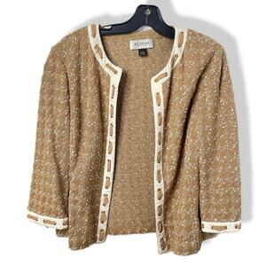 St. John Collection knit jacket tan, cream, gold metallic 10